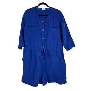 Gorman Romper Linen Blend Tie Waist Shorts Breathable Minimalist Royal Blue 14